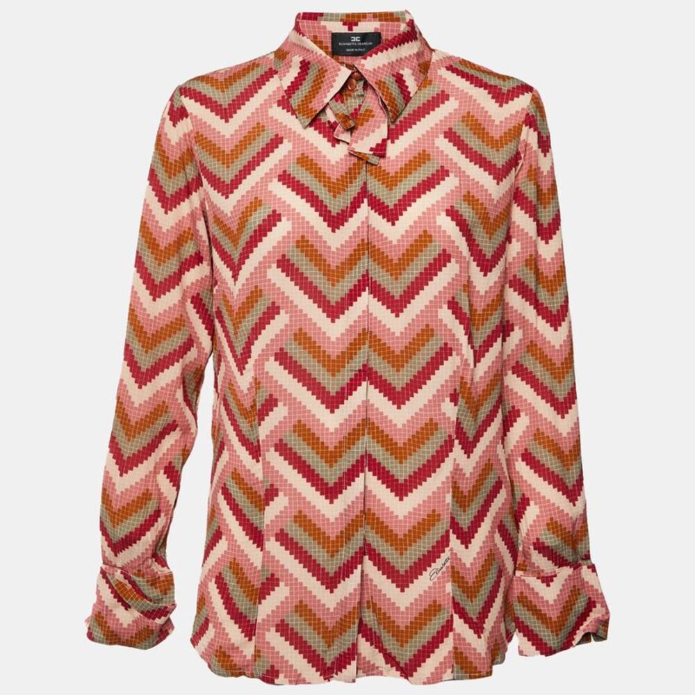 Elisabetta Franchi Multicolor Chevron Print Crepe Shirt M